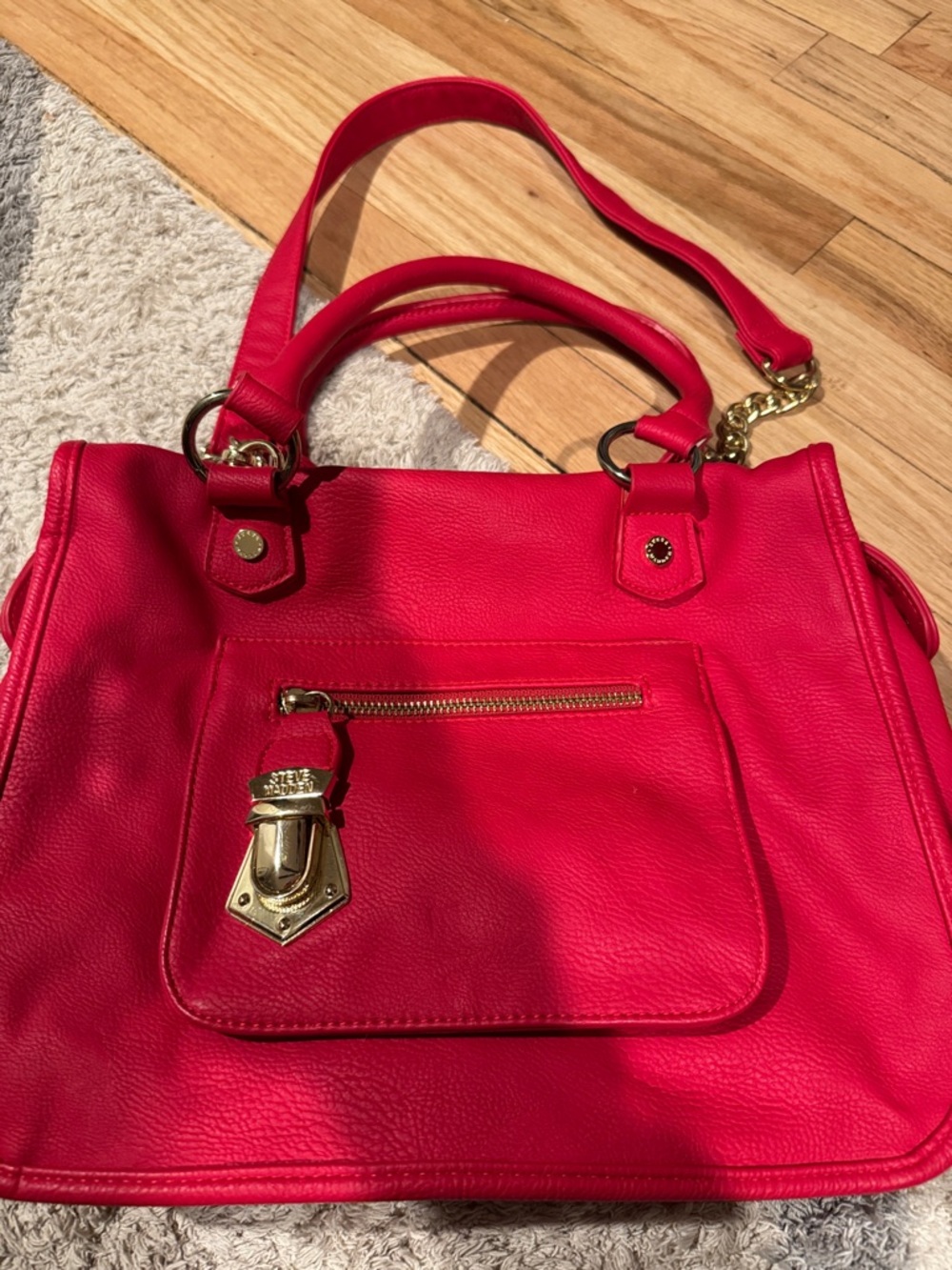 Steve Madden Bright Red Tote with Gold Hardware